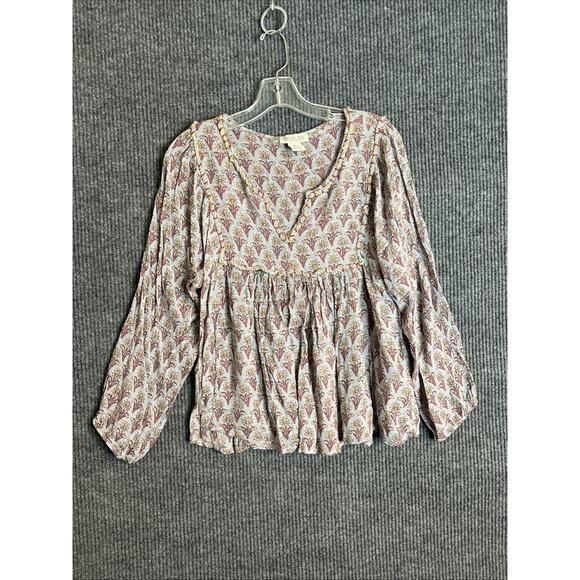 Rachel Zoe Womens Boho Blouse Size Medium Multi Color Peasant Top Floral Rayon - Picture 1 of 8